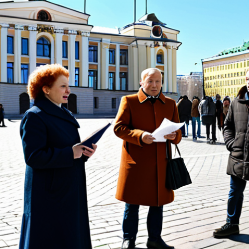 Home 21 **
"A group of diverse Russian citizens gathered near the Constitutional Court of Russia in Moscow, holding pamphlets about constitutional rights. It's a bright, sunny day. Everyone is fully clothed in appropriate attire for a public gathering. The architecture of the court building is visible in the background. safe for work, appropriate content, fully clothed, professional, perfect anatomy, natural proportions, high quality, family-friendly."
**