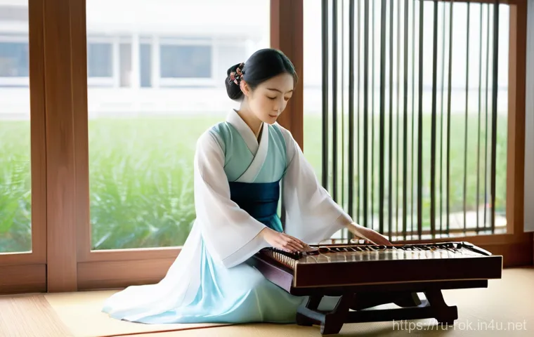 가야금 연주 배우기 - **Prompt 2: "Dedicated Practice"**
    A determined woman, wearing comfortable yet modest clothing (...