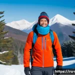Home 22 한국 겨울철 여행 준비물 - A well-equipped winter traveler standing on a snowy mountain trail during daylight, dressed in multi...