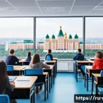 Home 21 소득 불균형과 해결 방안 - A detailed scene depicting a modern classroom in a large Russian city like Moscow, showing diverse s...