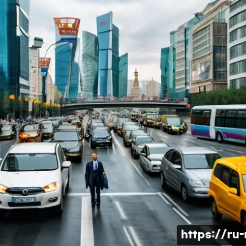 Home 31 카카오맵 사용법 - A busy Moscow street scene during rush hour, showing a diverse group of commuters choosing different...